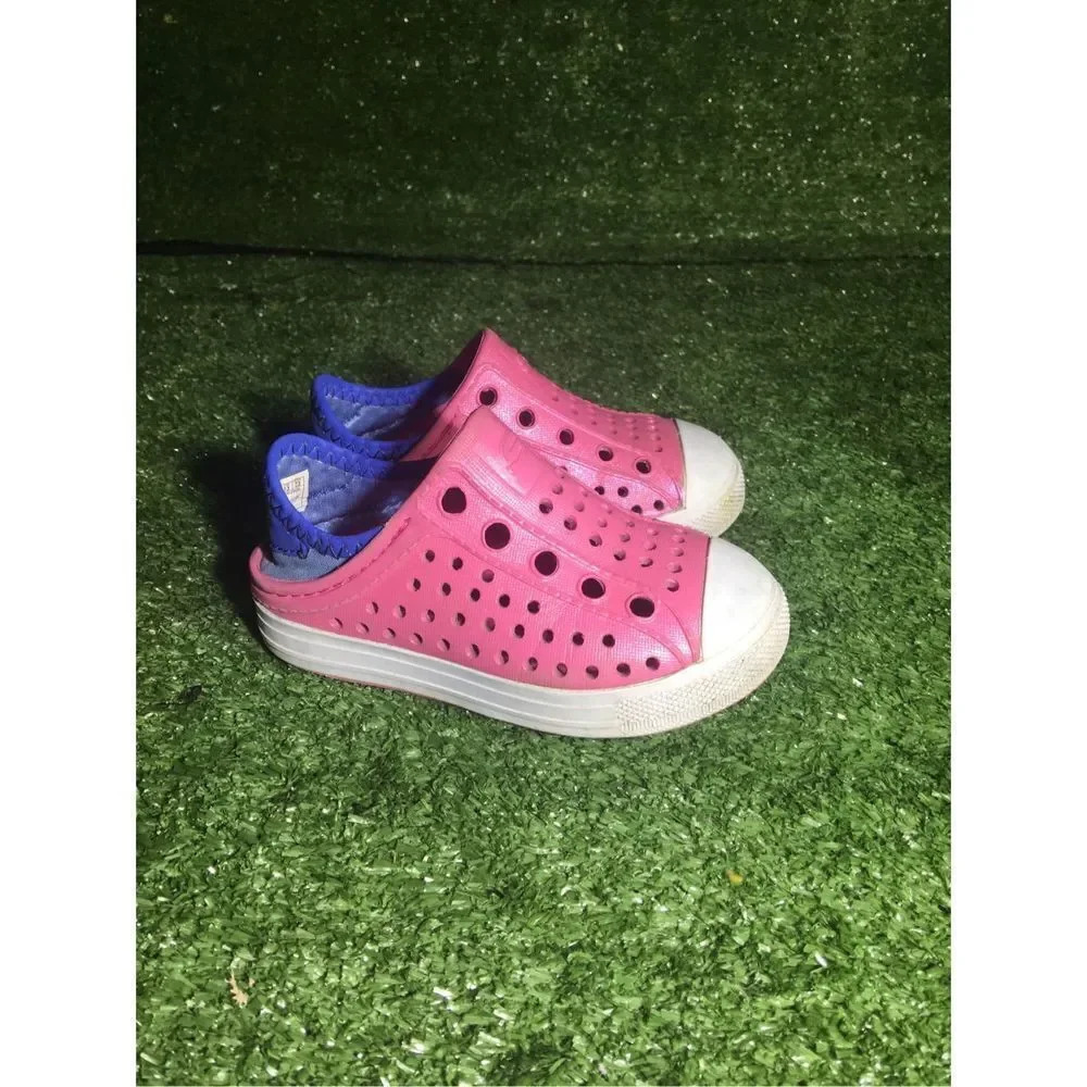Kids Skechers sandals size 7c 86958 pink/white rubber cap toe shoes water
